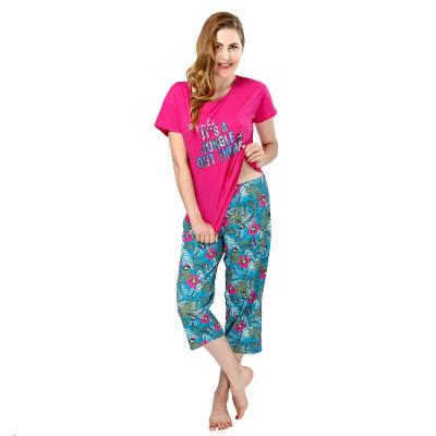 China New Arrival QUICK DRY Causal Nightgown Short Sleeve Pajamas Set Multi Color Print Women's Sleepwear for sale