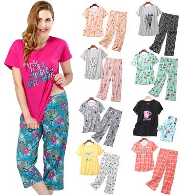 China Factory wholesale women's summer cotton home wear set QUICK DRY plus size 2 sets printed women's loungewear sleepwear pajamas for sale