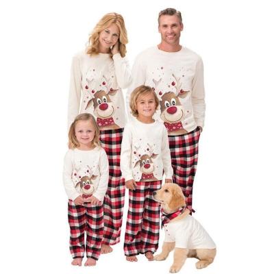 China Breathable Custom Christmas Print Winter Pajamas Winter Custom White Cotton Kids Family Long Sleeve Pajamas Set Christmas Soft Women's Sleepwear for sale