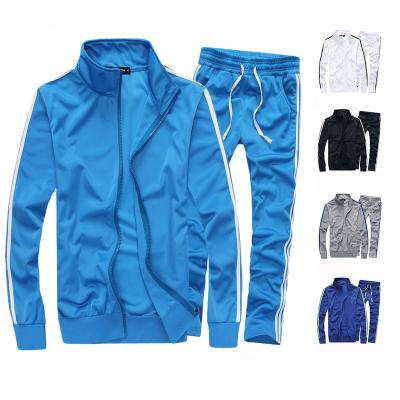 China Custom Made Wholesale Plain Breathable Men's White Polyester Tracksuit M-5XL Zipper Men's Polo Collar Sweat Suit Two Piece Jogging Suit for sale