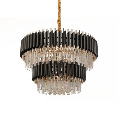 China Contemporary Classic American Rural Black Mesh Crystal Double Layer Chandelier Lighting for sale