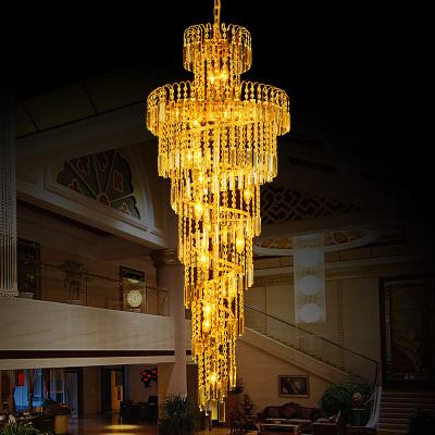 China Mid Century Style Luxury K9 Crystal Round European Spiral Gold Ceiling Chandelier For Living Room Lamp Villa Lobby Lamp Customized for sale