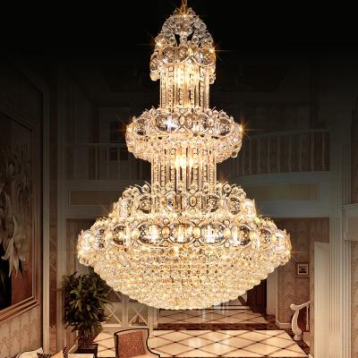 China Mid Century Luxury Traditional Golden Round Retro LED Crystal Chandelier Multistory For Villa Club Lobby for sale