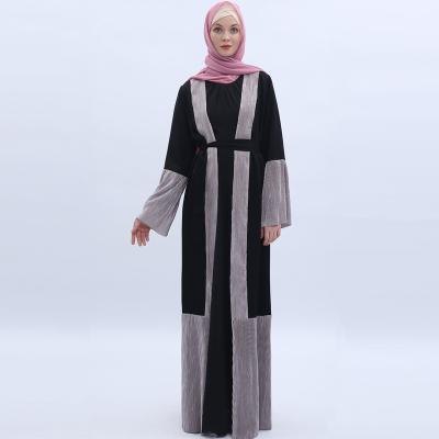 China High Quality Polyester With Pleated Knit Abaya Ethnic Muslim Woman Abaya Clothing Contrast Color Open Abaya India Pakistan Wholesale Fabric Plus Size Adults Support for sale