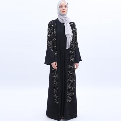 China Imitation Canvas With Pearl Islamic Islamic Abaya Pleat Abaya Muslims Chiffon Luxury Black Luxury Stone Chiffon Long Maxi Sequin Cardigan for sale