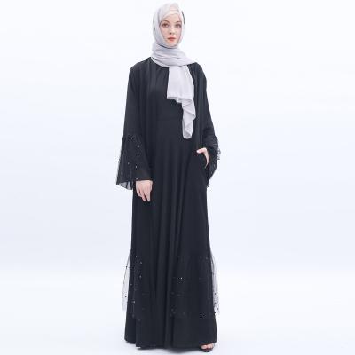 China High quality nida with embroidery quality pearls first class muslim abaya 2022plus size dubai net turkish kimono clothing uae with belt ethnic clothing for sale