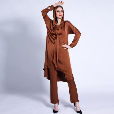 China 2022 Pakistan High Quality Lace Up Dress Hat Solid Color Turkey Fabric Two Piece Polyester Jacket+Pants Muslim Ladies for sale