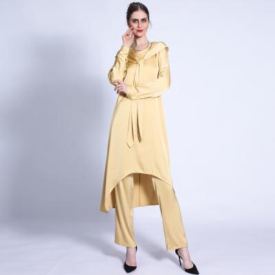 China Newest Women High Quality Muslim Abaya Dress Islamic Daily Work Wear 2pcs Work Wear Set Hoodie Tunic With Pant Set for sale