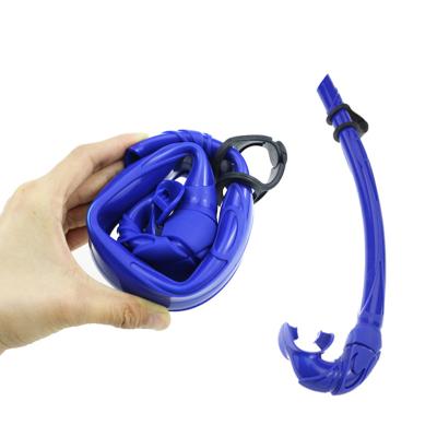 China Waterproof Hot Sales Folding Snorkel 100% Wet Roll Non-Toxic Silicone Scuba Diving Bottom Snorkel Up Folding Diving Snorkel for sale