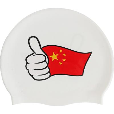 China Odorless and tasteless& Fashion Waterproof Professional Custom Flag Silicone Waterproof Swimming Caps for sale