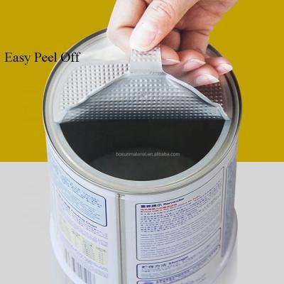 China Child Safe Heat Seal Aluminum Foil Easy Peel Off End 401# High Temperature Resistance For Dry Food Baby Powder Pulvis Tins for sale