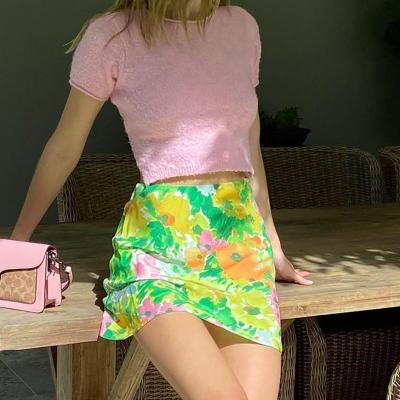 China Sandtree M21SK200 Flower Printing Mini Skirt 2021 New Arrivals Breathable Casual Women High Waist Skirt Streetwear for sale