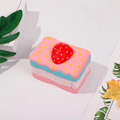 China Toy Wholesale Slow Rising Squishy Toys Stress Ball Slow Rising Toys Simulation Kawaii Pu Foam Square Funny Strawberry Anti Educational Cake for sale