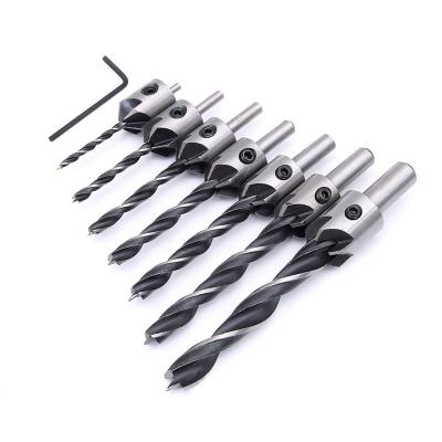 China Wood Drilling Drill Bits For 3,4,5,6,7,8,10mm Woodworking Woodworking Tools With Allen Wrench Flute Countersink Drill Bit Set for sale