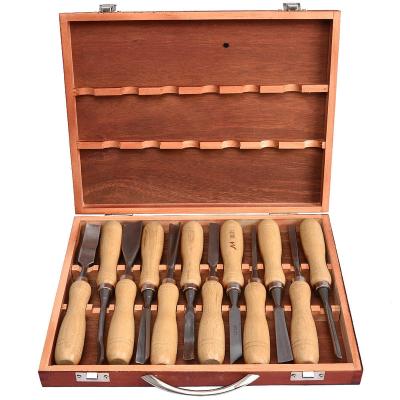 China Woodworking 12 Pieces Woodworking Chrome Vanadium Steel With Case Wood Carving Knife Tools Chisel Set for sale