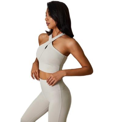 China Breathable 2 Piece Yoga Cross Strap Set Comfortable And Elastic Workout Clothes Yoga Set For Women for sale