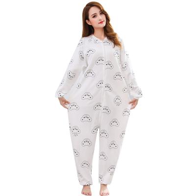 China Breathable Ladies Plus Pajamas Summer Adult Thin One Piece Cotton Long Sleeve Home Wear for sale