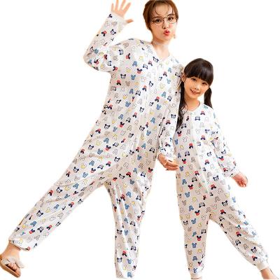 China Factory wholesale ladies breathable printed ladies pajamas, cotton home wear, parent-child one-piece long-sleeved pajamas for sale