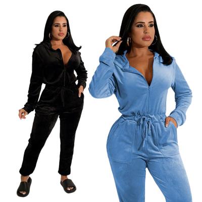 China Anti-wrinkle autumn and winter new style zipper new style casual long sleeve overalls velvet jumpsuit woman for sale