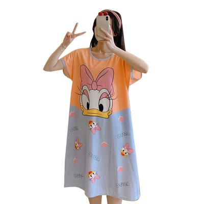 China QUICK DRY Short Sleeve Casual Cartoon Pajamas Women Nightgown Summer Mid Length Home Wear Ladies for sale