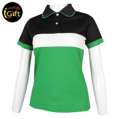 China OEM iGift BSCI High Quality Fashion Anti-wrinkle Custom Logo Short Sleeve Green White Black Sports Wear Female Golf Polo Shirt Women for sale