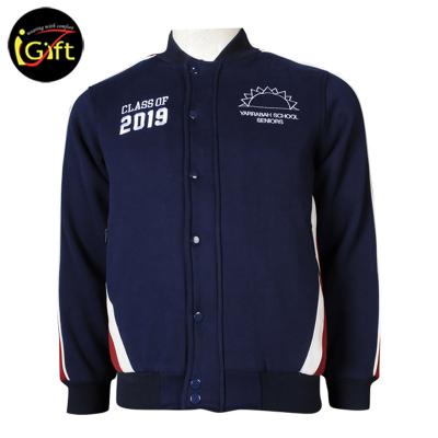 China Breathable iGift Fashion Design Print Embroidered Custom Varsity Jacket Medium Slate Blue Baseball Jacket for sale