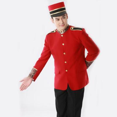 China Custom Traditional iGift Red Color Fashion Concierge Bellboy Hotel Uniform for sale