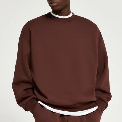 China Custom Logo Blank Plain Men's Brown Crewneck 460GSM Anti-pilling Heavy Bulk Oversized Sweatshirt for sale