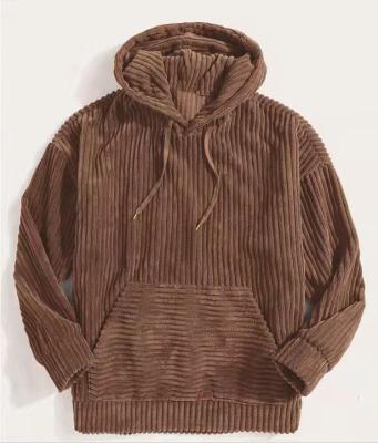 China Anti-wrinkle Mens Brown Corduroy Hoodie Custom Striped Corduroy Hoodie for sale