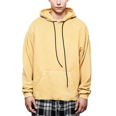 China Custom 100% Cotton Anti-Wrinkle Strings Pocket Terry High Quality Raw Edged French Cut Edge Cropped Oversized Hoodies For Men for sale