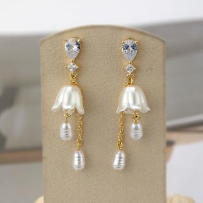 China New Cute Korean Romantic Flower 925 Silver Needle Earrings Women Fashion Long Tassel Girls Sweet Jewelry Pearl Earring for sale