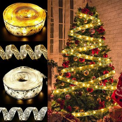 China The new LED ribbon lamp of outdoor decoration, lamp silk string, Christmas ribbon lamp, Christmas tree decoration, double-layer gilded ribbon light leak for sale