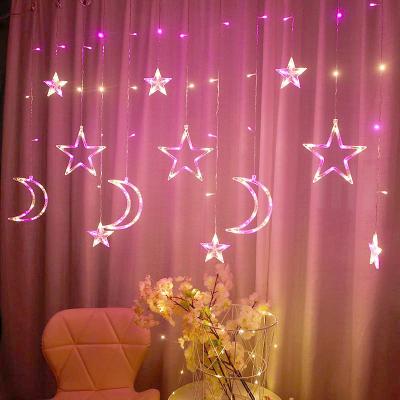 China Wholesale Outdoor Decorating Different Stars and Stars Moons Curtain LED Lights and Colorful Net Red Solar Lights Christmas Day Decoration for sale