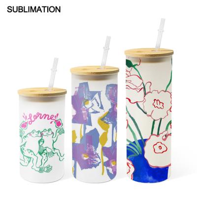 China Clear Matte Frosted Glass Water Tumbler Travel 22oz Tea Canister Cute Lean Straight Sublimation Glass Clear With Screw On Lid for sale