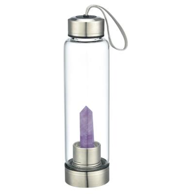 China LFGB Sustainable High Borosilicate Glass Eco - Friendly Water Bottle With Crystal for sale