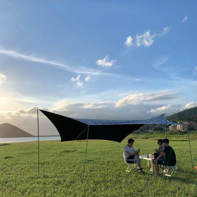 China Extended Type Large Shelter Sun Shade Rain Fly Camping Tarp With Tent Pole Beach Tent Sun Shelter for sale