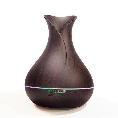 China Household 400ML Beautiful One Leaf Vase Drak Wood Grain Ultrasonic Air Cooler Humidifier Essential Oil Aroma Diffuser for sale