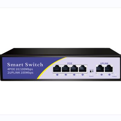 China Oem Poe Switch 4 Ports 10/100m Poe Switch With 2 Ports Unlink 48v Ethernet Fiber POE Switch 4ch for sale