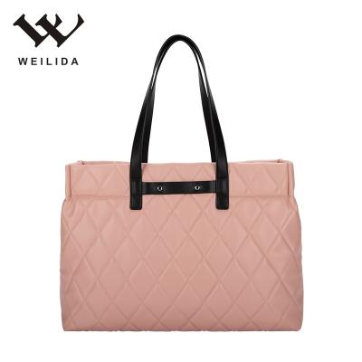 China Lady Custom Gingham Personalized Tote Bag Pink Brand Names PU Handbag for sale