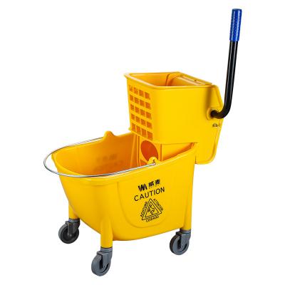 China Sustainable Hotel Restaurant Mop Bucket Cart Wring Commercial Cleaning Car Dryer With Pressing Dryer Bucket 24L for sale