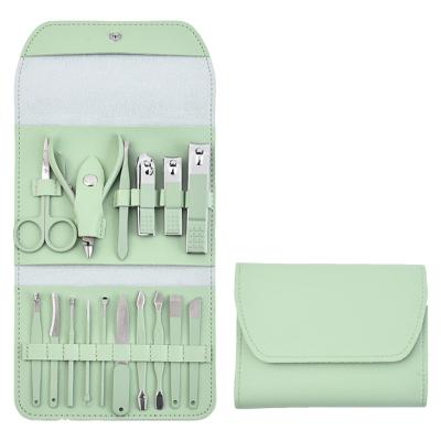 China Toenail Clippers Kit Grooming Kit Beauty Tools 16pcs Green Color Pedicure Care Tools Stainless Steel Women Kit for sale