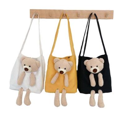 China Fashionable Cartoon Teddy Bear Canvas Bag Shopping Bag For Students Lovely Bear Bag for sale