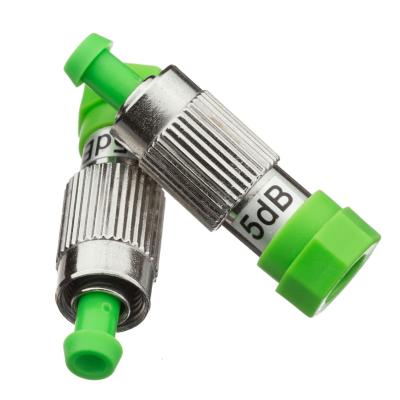 China 5dB FC Fixed Fiber Optic Attenuator SM APC Green Cap Male To Female Metal for sale