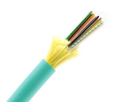 China OM3 Aqua Jacket Tight Buffer Fiber Optic Cable 24 Core Indoor Fiber Distribution Cable for sale