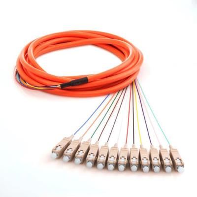 China Fiber Optic OM2 OM3 12 Core SC LC Pigtail FC ST MM OM3 OM4 LSZH PVC for sale