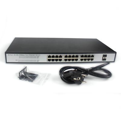 China Gigabit Ethernet Fiber Switch 24 RJ45 2 SFP Fiber Optic Port for sale