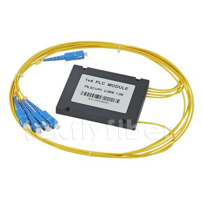 China SC Single Mode 1x4 Fiber PLC Splitter Splice Pigtailed ABS Module for sale