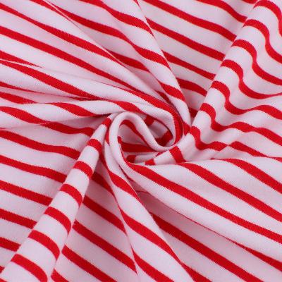 China Wholesale 170GSM Worsted Stretch Stripe Knitted 95% Cotton 5% Spandex Fabric For Women Apparel Garment for sale