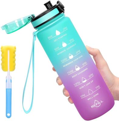 China 32OZ Tritan Viable Water Bottles For Sports Fitness Gym Workout Reusable And BPA Free Motivational Plastic Tritan With Time Maker for sale