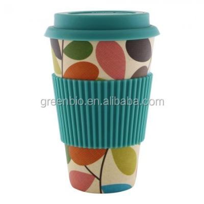 China 450ML eco bamboo fiber coffee mug home mug with silicone lid and handle for sale